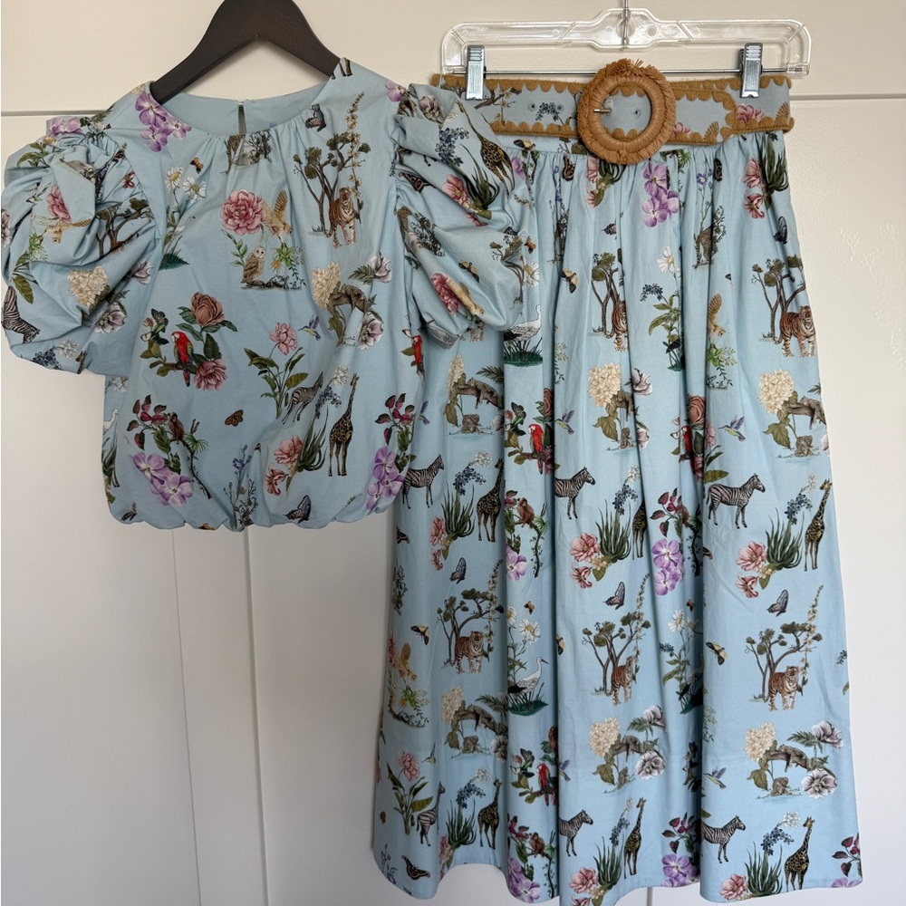 Floral Print Puff Sleeve Top and Skirt Set